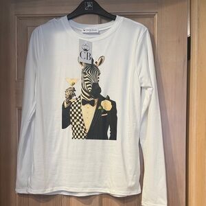 NWT - Dapper Striped Zebra Graphic Long Sleeve Shirt